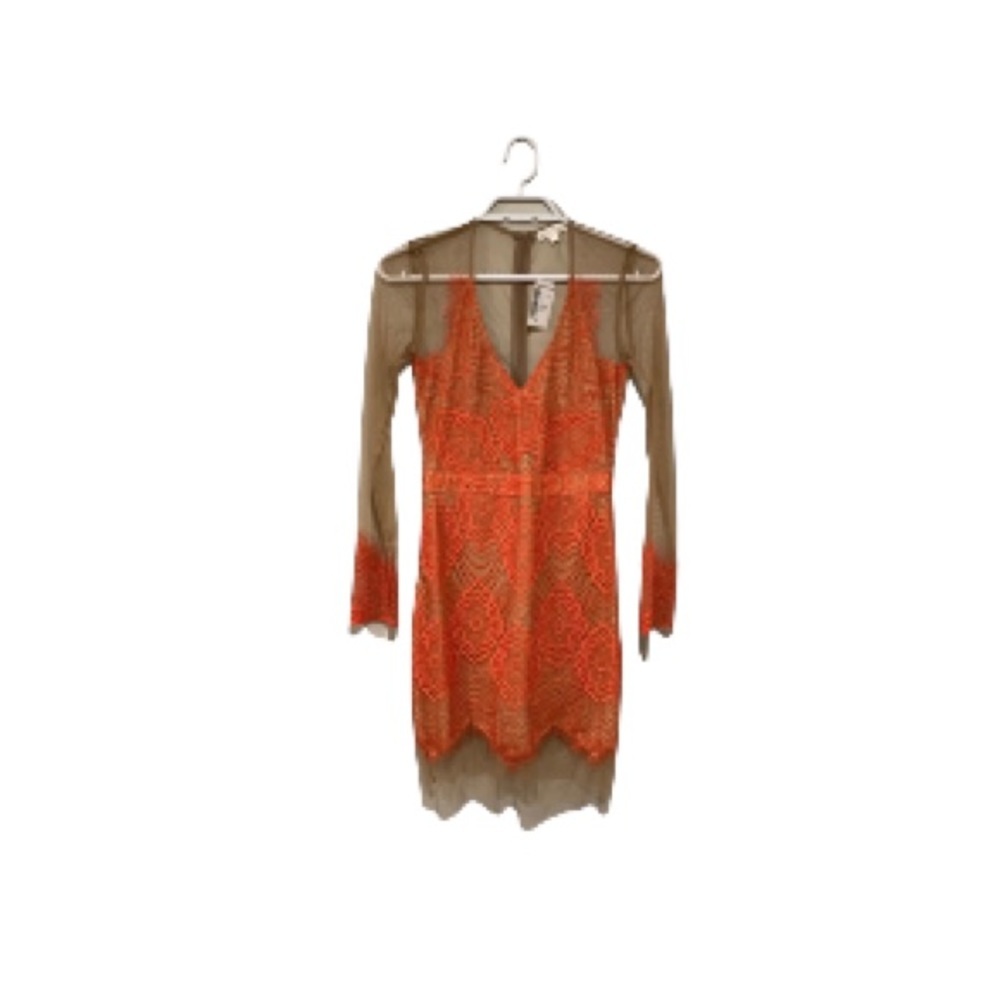 🆕 Luxxel Orange and Tan Mesh and Lace Dress - Women’s Size Small